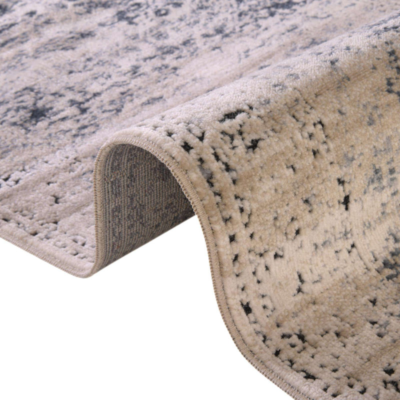 Three Posts™ Lapointe Machine Woven / Power Loomed Dark Blue/Beige